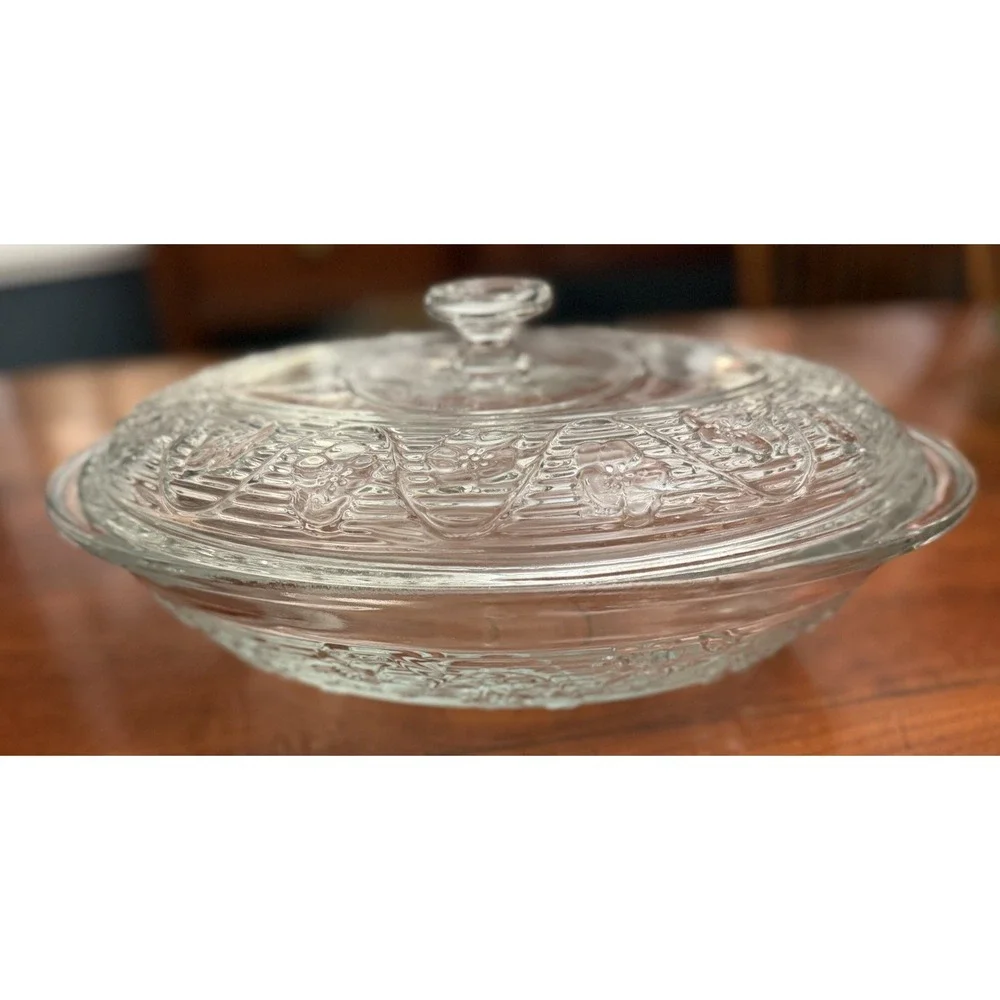Vintage Anchor Hocking Avalon Clear Glass Oval Covered Casserole Dish Lid 2QT